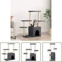 The Living Store Arbre à chat avec colonnes à griffer en sisal Gris foncé 97,5 cm