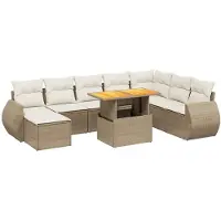 vidaXL Ensemble de salon de jardin 9 pièces avec coussins beige Poly rotin