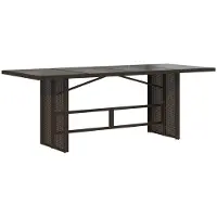 Syfax Table de jardin avec dessus en verre marron résine tressée
