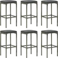 Syfax Tabourets de bar avec coussins lot de 6 gris résine tressée
