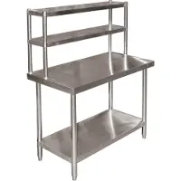 Wiltec Table de travail Acier affiné – 120 x 60 x 145 cm – capacité totale 120 kg – avec Étagère sur 2 Niveaux – avec Pieds Réglables en hauteur – Meuble de Gastronomie Cuisine Rangement Garage Cave