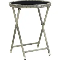The Living Store Table d'appoint Gris 60 cm Poly rotin et verre trempé