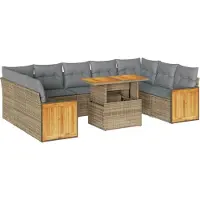 vidaXL Ensemble de 10 canapés de jardin avec coussins Beige Poly rotin Acacia