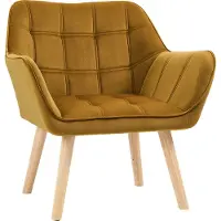 HOMCOM Fauteuil individuel avec accoudoirs, style relax, pieds en bois, aspect velours, jaune