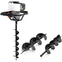 Wiltec Kit Tarière thermique à essence – 530 x 370 x 320 mm – Moteur 2 temps 1,4 kW 1,9 CV – Cylindrée 52 cm³ – Perceuse sol Jardinage Aménagement – Vis sans fin incluses de 100 mm, 150 mm et 200 mm