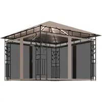 Syfax Tonnelle avec moustiquaire et lumières Led 3x3x2,73 m Taupe