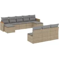 vidaXL Ensemble de salon de jardin 10 pièces avec coussins Beige Poly Rattan