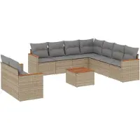 vidaXL Ensemble de salon de jardin 10 pièces avec coussins Beige Poly Rattan