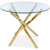 Casa Padrino Luxus Esstisch Gold Ø 90 x H. 71 cm - Table de salle à manger ronde avec plateau en verre trempé - Meubles de salle à manger - Meubles de cuisine