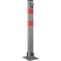 Relaxdays 2 poteaux de barrière carrés, barrière de parking rabattable, avec bandes de signalisation, 3 clés, H x l x P : 65 x 15 x 13 cm, anthracite-rouge