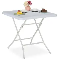 Relaxdays Table de jardin aspect bois, carrée, dimensions : 74 x 78 x 78 cm, table de balcon, plastique, métal, table d'extérieur, blanche