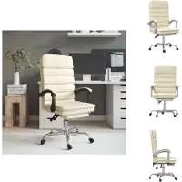 vidaXL Chaise de bureau avec fonction massage Crème similicuir - Chaises de bureau