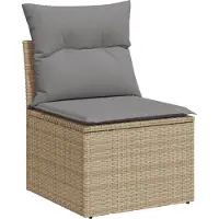 Syfax Chaise de jardin sans accoudoirs avec coussins beige poly rotin