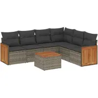 Syfax Salon de jardin avec coussins 7 pcs gris résine tressée