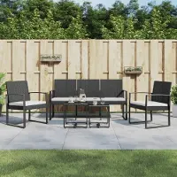 Prolenta Maison Exclusive - Ensemble de jardin composé de 5 pièces, avec coussins, en résine tressée noire