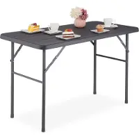 Relaxdays Table de jardin , aspect bois, rectangulaire, H x l x P : 74 x 118 x 60 cm, plastique, métal, table de terrasse pliante, grise