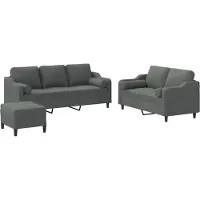 vidaXL Ensemble de canapés 3 pcs coussins gris foncé tissu