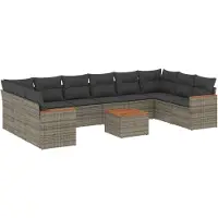 vidaXL Ensemble de salon de jardin 11 pièces avec coussins Gris Poly rotin