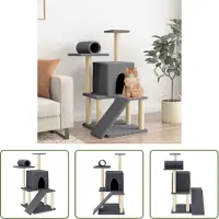 The Living Store Arbre à chat avec colonnes à griffer en sisal Gris foncé 110,5 cm