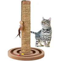 Relaxdays : arbre à chat, H x P : 45 x 30 cm, tronc à griffer avec jouet, corde en algues, arbre à chat interactif, marron