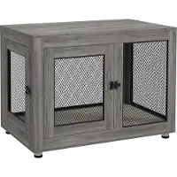 PawHut Cage pour chien pour la maison, cage à deux portes avec coussin lavable, gris