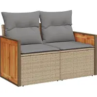 Syfax Canapé de jardin avec coussins 2 places beige résine tressée