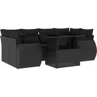vidaXL Ensemble de salon de jardin 7 pièces avec coussins noir poly rotin