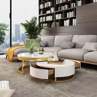 Casa Padrino Luxe Ensemble Table Basse Blanc / Or - 2 Tables Rondes de Salon - Meubles de Salon - Qualité de Luxe