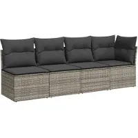 Syfax Canapé de jardin 4 places avec coussins gris résine tressée