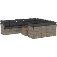vidaXL Ensemble de salon de jardin 11 pièces avec coussins Gris Poly rotin