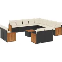 vidaXL Ensemble de salon de jardin 14 pièces avec coussins noir Poly rotin