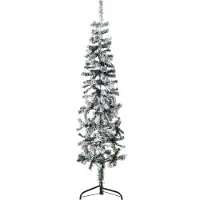 Syfax Demi sapin de Noël artificiel mince avec neige floquée 150 cm