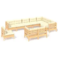vidaXL Ensemble salon de jardin 10 pièces avec coussins crème pin massif