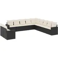 Syfax Salon de jardin 11 pcs avec coussins noir résine tressée