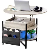 Vevor Table basse avec plateau relevable, 35,3 pouces table basse ronde avec des poches de rangement supplémentaires, table basse relevable pour le salon, blanc