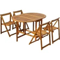 Syfax Ensemble à manger d'extérieur pliable 5pcs Bois d'acacia solide