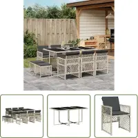 The Living Store 11 pcs. salon de jardin avec coussins gris clair poly rotin
