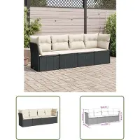 The Living Store Ensemble de salon de jardin 4 pièces avec coussins Noir Poly Rattan
