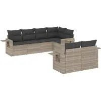 Syfax Salon de jardin avec coussins 7 pcs gris clair résine tressée