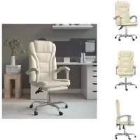 vidaXL Chaise de bureau avec fonction chaise longue Crème similicuir - Chaises de bureau