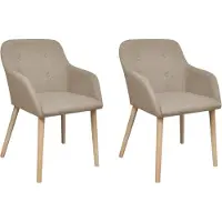 Syfax Chaises à manger lot de 2 beige tissu et chêne massif