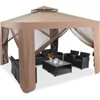 Costway Pavillon de jardin Tente de jardin avec 4 parois latérales, moustiquaire & fermeture éclair, pavillon Tente de fête Tente de réception Protection solaire 300x300x265cm Café