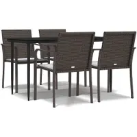 Syfax Ensemble à manger de jardin 5 pcs coussins résine tressée acier