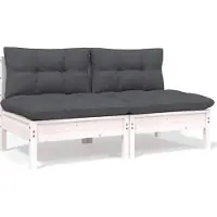 The Living Store Canapé de jardin 2 places avec coussins Blanc Pin massif