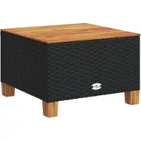 Syfax Table de jardin noir 55x55x36 cm résine tressée et bois acacia