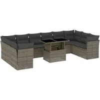 vidaXL Ensemble de salon de jardin 11 pièces avec coussins Gris Poly rotin