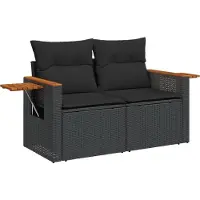 Syfax Canapé de jardin avec coussins 2 places noir résine tressée