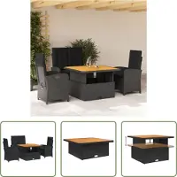 The Living Store Ensemble de jardin 4 pièces avec coussins Noir Poly Rattan