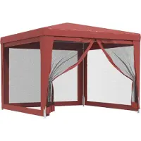 Syfax Tente de fête avec 4 parois latérales en maille Rouge 3x3m PEHD