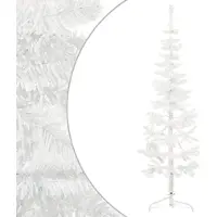 Syfax Demi sapin de Noël artificiel mince avec support Blanc 180 cm
